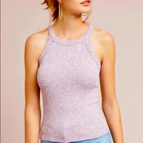 Maeve Anthropologie Harlan Knit Ribbed Tank Racerback Marled Purple Large - Picture 1 of 11